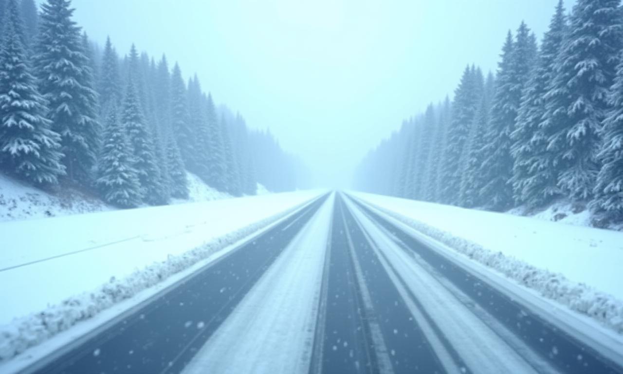 Schneebedeckte Schweizer Autobahn mit geräumter Fahrspur
